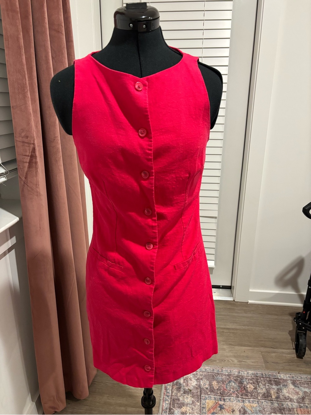 Mango Sleeveless Button-Front Hot Pink Mini Dress
